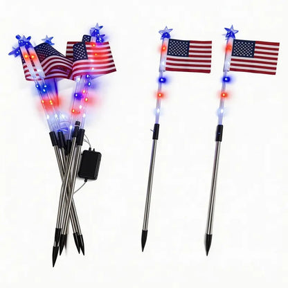 🎉8 Solar American Flag Pathway Lights – Red, White & Blue Yard Glow for 250th Independence Celebration 🇺🇸✨