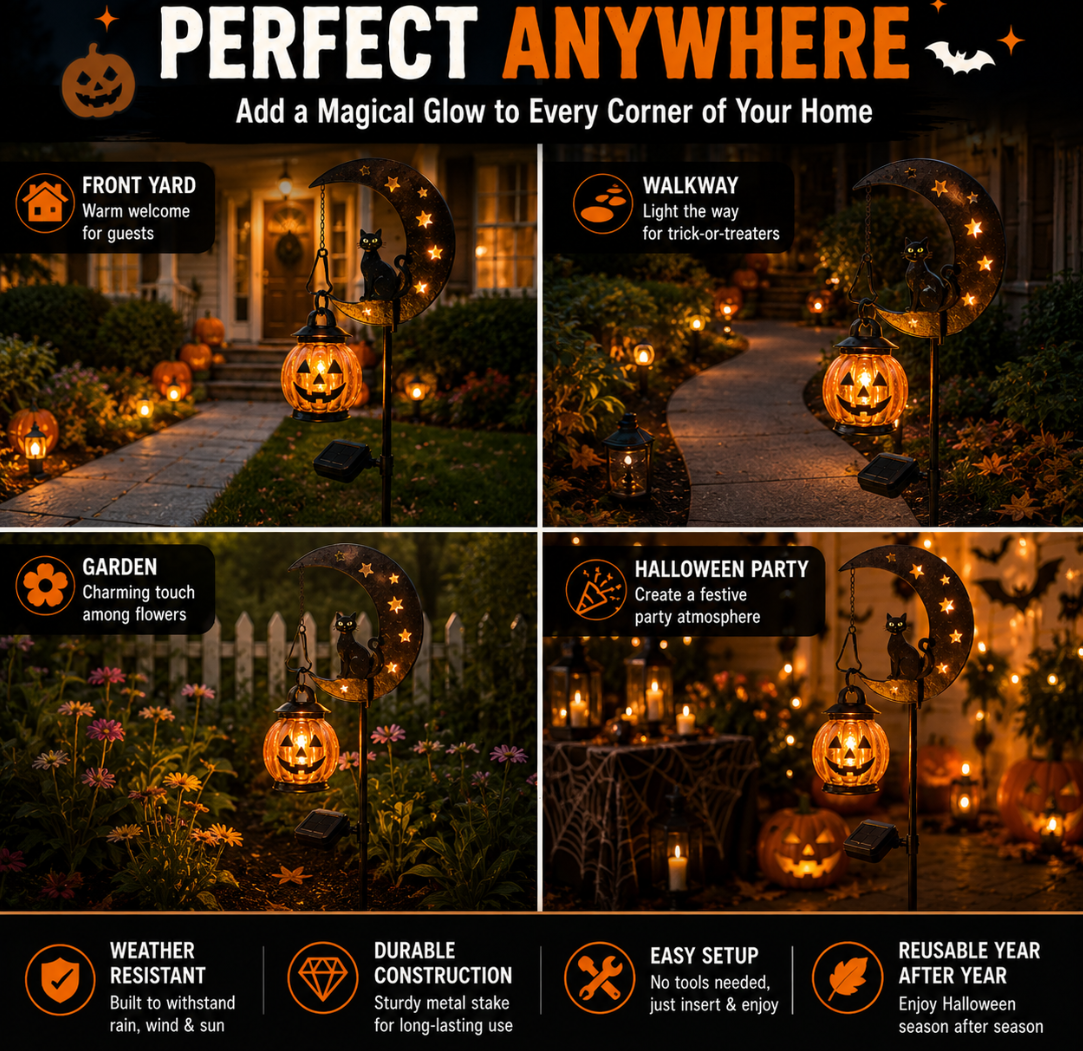 Solar Black Cat Garden Stake Light | IP65 Waterproof Halloween Outdoor Decor