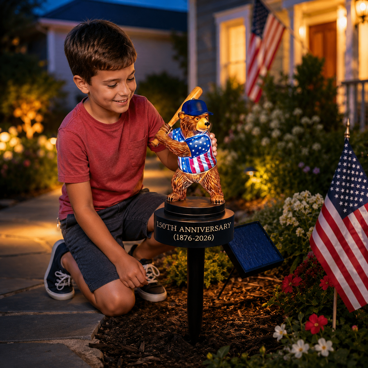 🔥Last Day 70% OFF - ⚾150th Anniversary Baseball Bear Solar Garden Stake Light