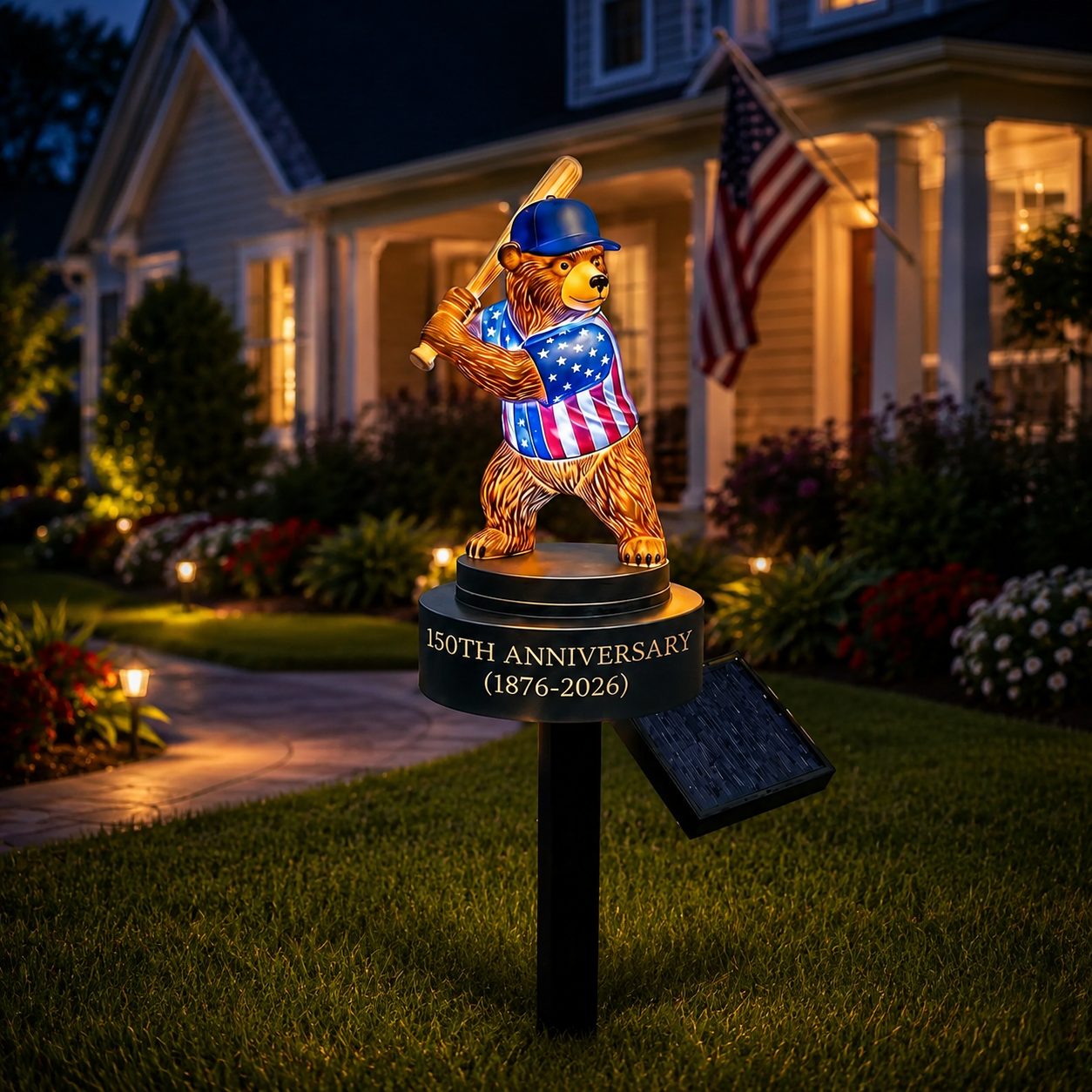🔥Last Day 70% OFF - ⚾150th Anniversary Baseball Bear Solar Garden Stake Light
