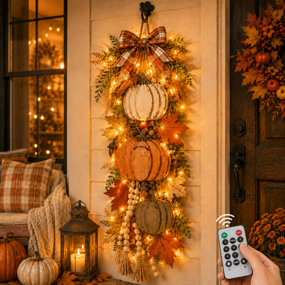 Rustic Wooden Pumpkin Door Hanging | Farmhouse Fall Decor | With or Without Warm LED Lights