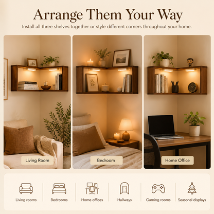 🔥 Last Day 49% OFF✨️Wooden Corner Wall Shelf with Built-in Lights