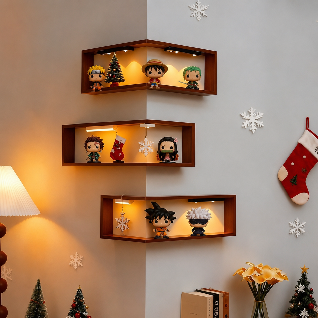 🔥 Last Day 49% OFF✨️Wooden Corner Wall Shelf with Built-in Lights