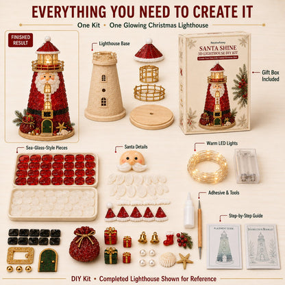 DIY Lighted Christmas Lighthouse Kit | Sea Glass-Style Pieces, LED Lights & 5 Festive Styles