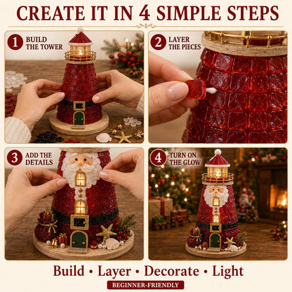 DIY Lighted Christmas Lighthouse Kit | Sea Glass-Style Pieces, LED Lights & 5 Festive Styles