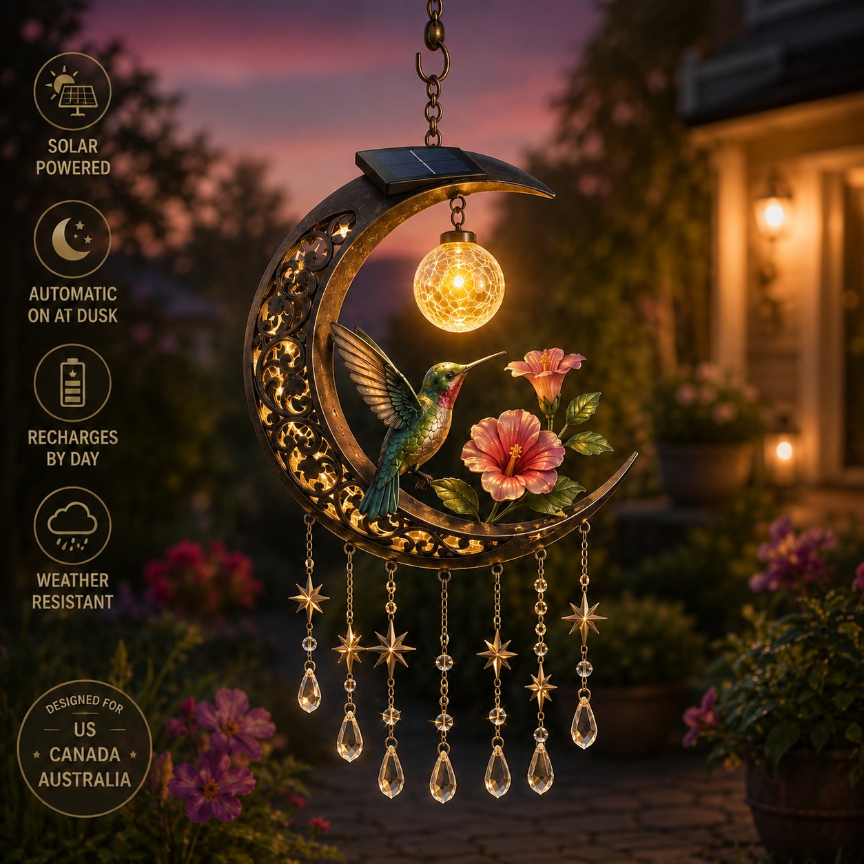 Enchanted Moon Solar Garden Lights – Solar Powered Hanging Decor