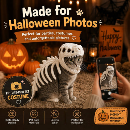 Glow-in-the-Dark Dinosaur Skeleton Pet Costume for Cats & Small Dogs