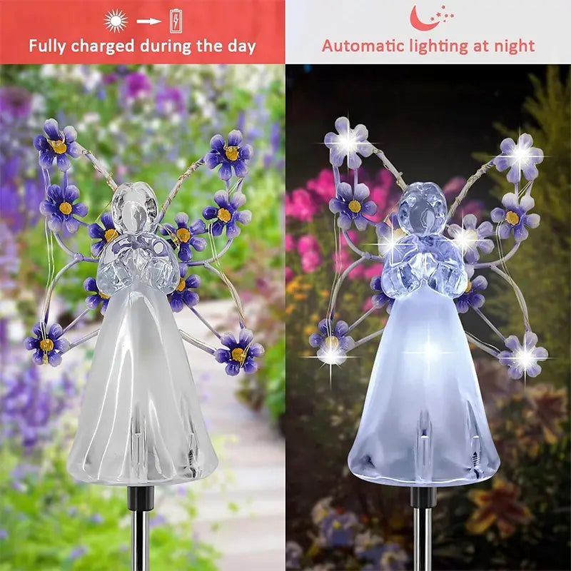 Heavenly Solar Angel Lights | Soft Glow to Honor Memories & Beautify Your Garden | 7-LED Lamp for Cemetery Decoration