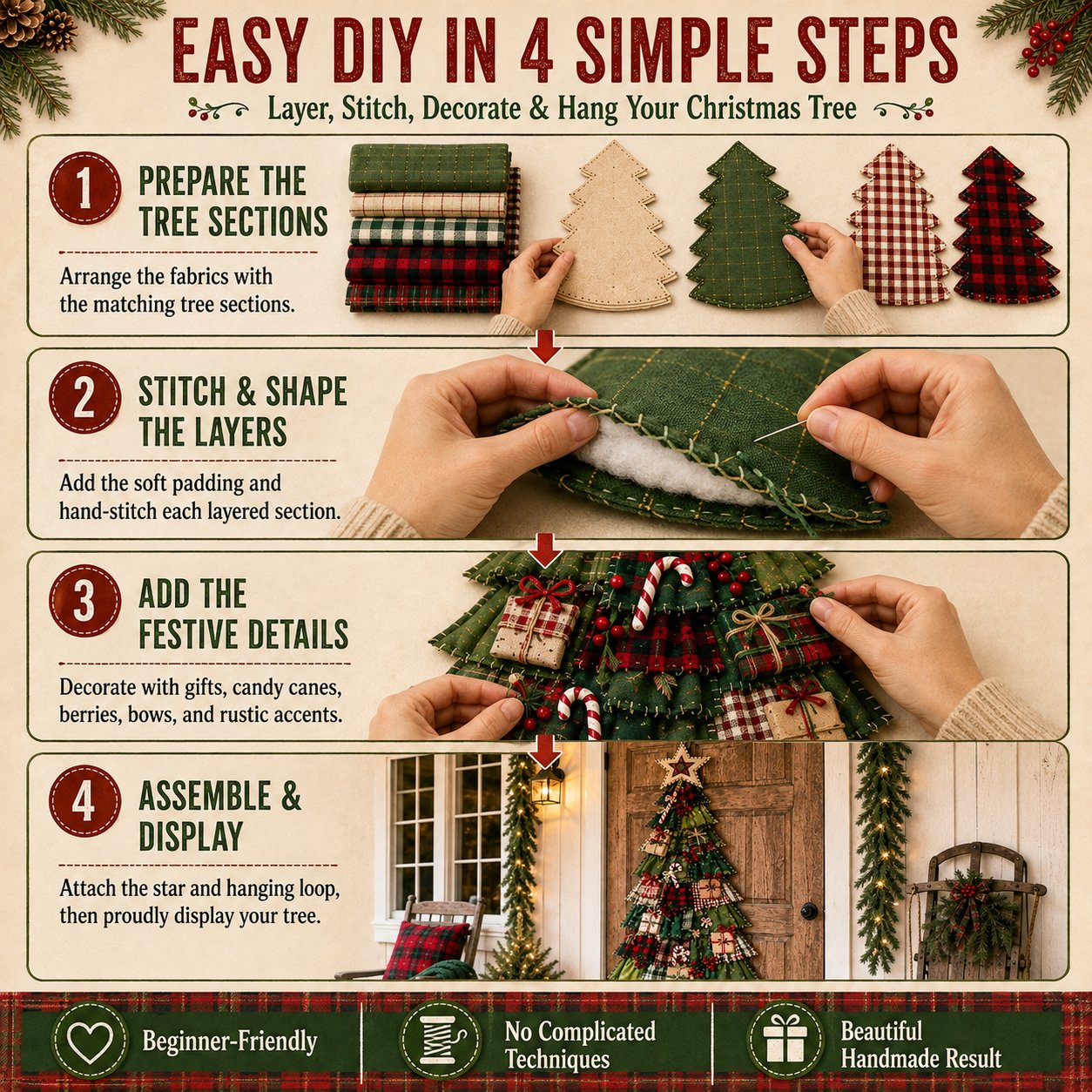 DIY Oversized Patchwork Christmas Tree Door Hanging Kit – Beginner-Friendly, All Tools & Guide Included