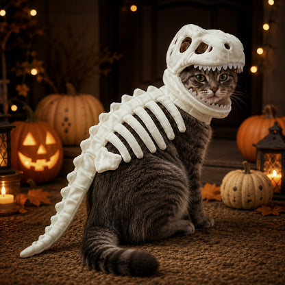 Glow-in-the-Dark Dinosaur Skeleton Pet Costume for Cats & Small Dogs