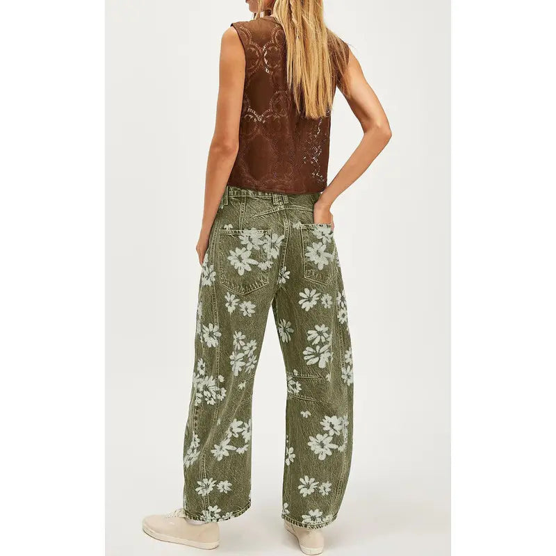 Women's Y2K Floral Print Wide-Leg Jeans – Loose Boyfriend Fit Denim
