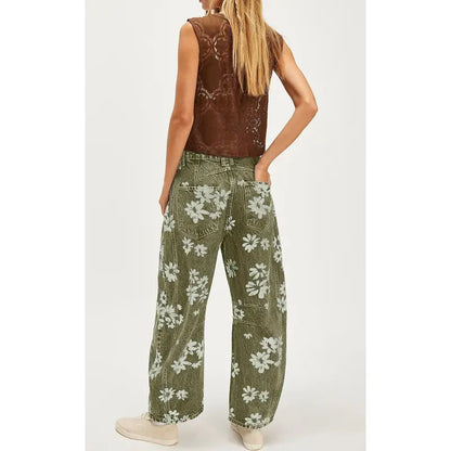 Women's Y2K Floral Print Wide-Leg Jeans – Loose Boyfriend Fit Denim