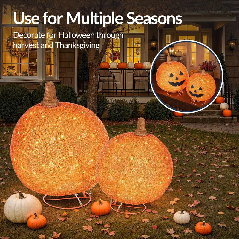 🎃Best Choice Products 2pc Lighted Pop-Up Outdoor Halloween Pumpkin Set, Fall Holiday Decoration w/ 130 LED Lights, 8 Light Functions