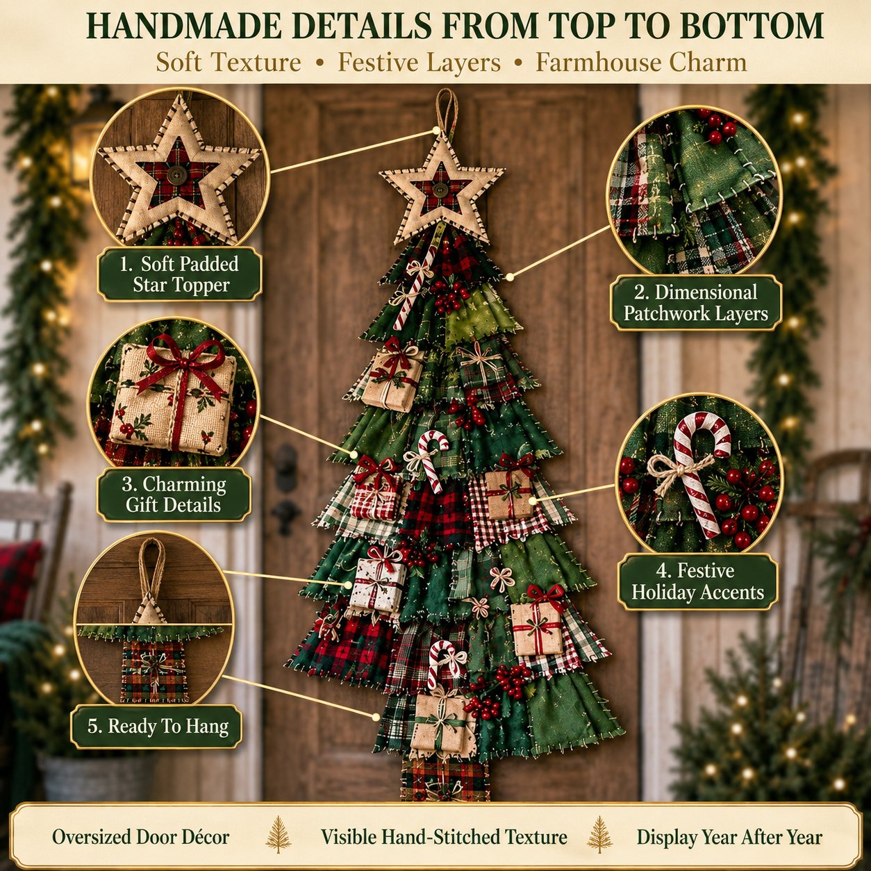 DIY Oversized Patchwork Christmas Tree Door Hanging Kit – Beginner-Friendly, All Tools & Guide Included