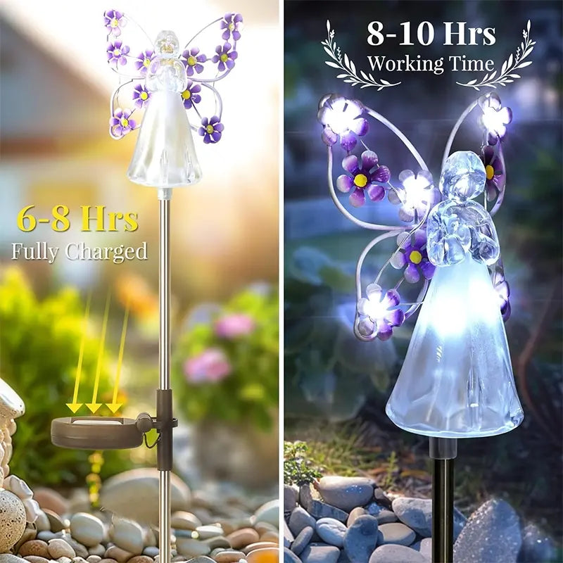 Heavenly Solar Angel Lights | Soft Glow to Honor Memories & Beautify Your Garden | 7-LED Lamp for Cemetery Decoration