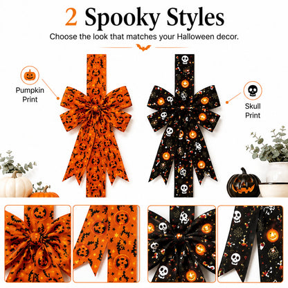 Halloween Cabinet Door Bow Ribbon Decorations – Pumpkin & Skull Oversized Bow