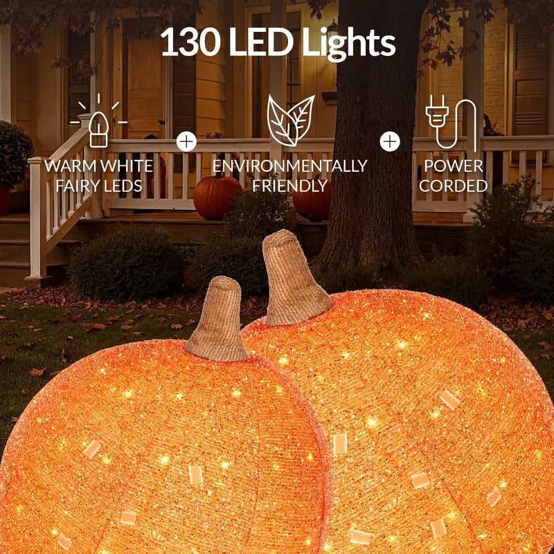 🎃Best Choice Products 2pc Lighted Pop-Up Outdoor Halloween Pumpkin Set, Fall Holiday Decoration w/ 130 LED Lights, 8 Light Functions
