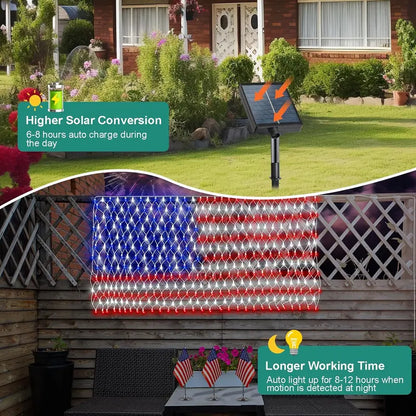 Memorial Day-Solar American Flag Lights Outdoor,420 LEDs American Flag Net Lights 6.5ft x 3.28ft Super Bright