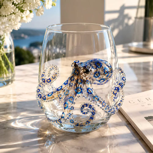 Artisanal 3D Ocean Creature Glass | Blue Ringed Octopus & Sea Life Glassware