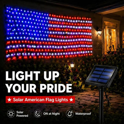 Memorial Day-Solar American Flag Lights Outdoor,420 LEDs American Flag Net Lights 6.5ft x 3.28ft Super Bright
