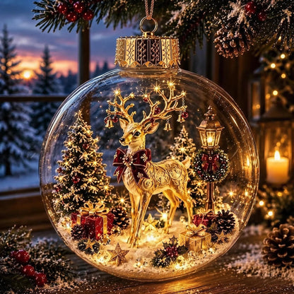 Glowing Christmas Ornament Ball – 8 Festive Scenes with Warm LED Light
