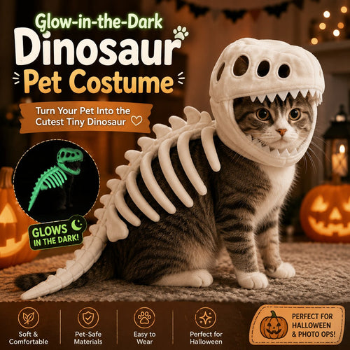 Glow-in-the-Dark Dinosaur Skeleton Pet Costume for Cats & Small Dogs