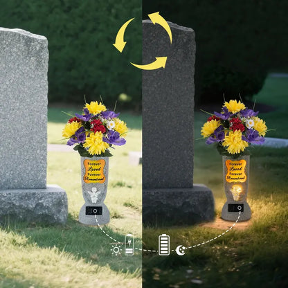 🌹 Solar Cross Angel Memorial Vase Keep Their Memory Blooming—Day and Night.
