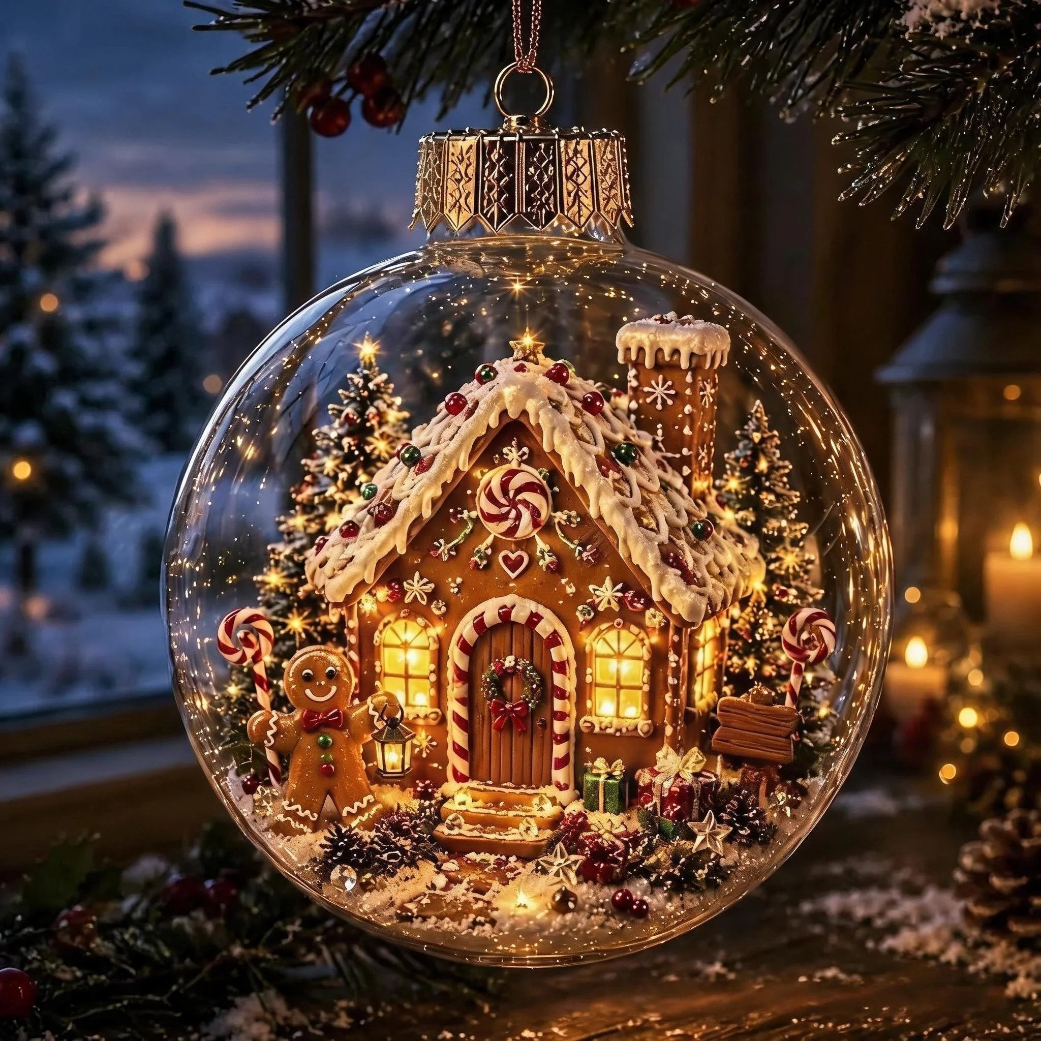 Glowing Christmas Ornament Ball – 8 Festive Scenes with Warm LED Light
