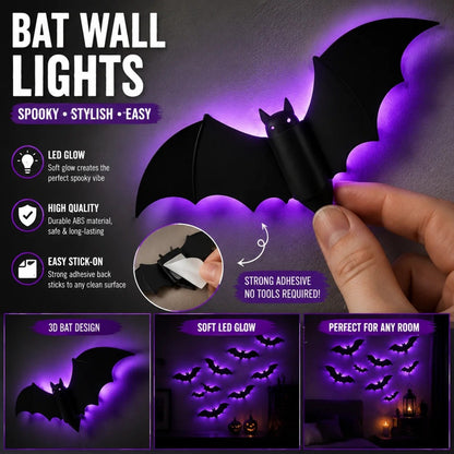 3D Halloween LED Bat & Spider Night Light | Spooky Wall Decor 12 & 24 Pack
