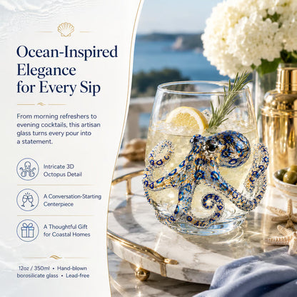 Artisanal 3D Ocean Creature Glass | Blue Ringed Octopus & Sea Life Glassware