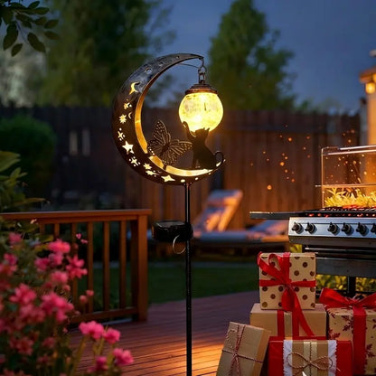 Solar Cat and Moon Light for Garden and Patio, Waterproof Warm LED Solar Landscape Lamp