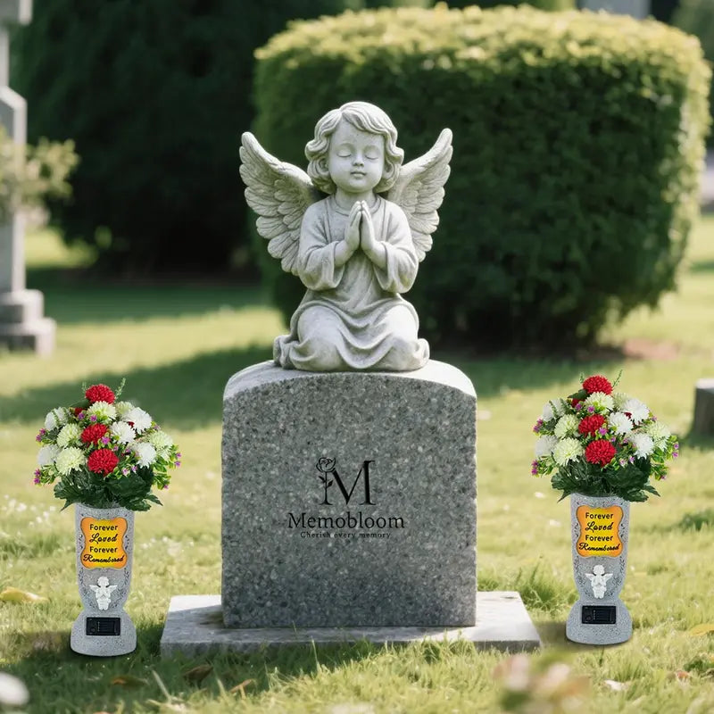 🌹 Solar Cross Angel Memorial Vase Keep Their Memory Blooming—Day and Night.