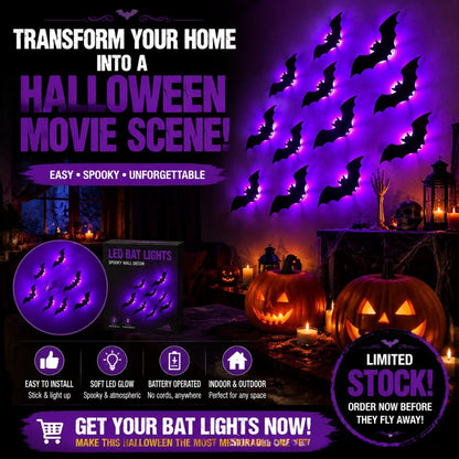 3D Halloween LED Bat & Spider Night Light | Spooky Wall Decor 12 & 24 Pack