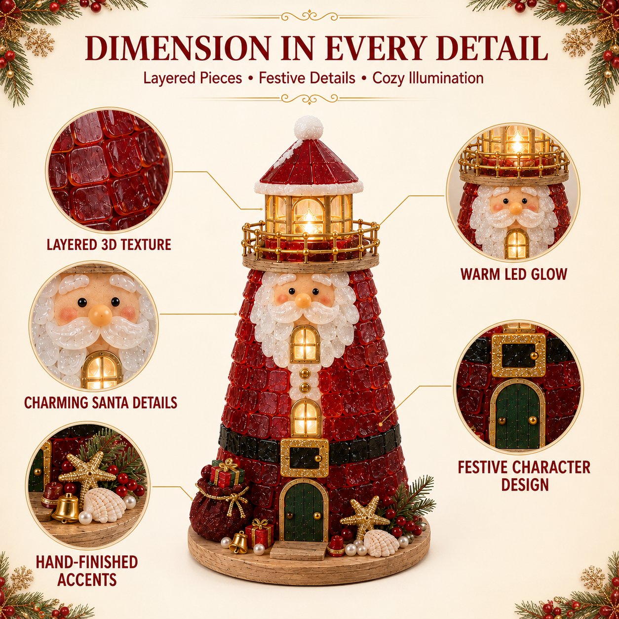 DIY Lighted Christmas Lighthouse Kit | Sea Glass-Style Pieces, LED Lights & 5 Festive Styles
