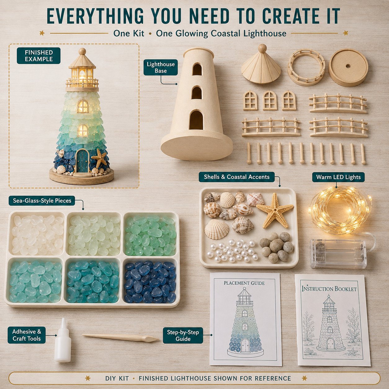 DIY Sea Glass Lighthouse Kit – LED Coastal Craft Decoration