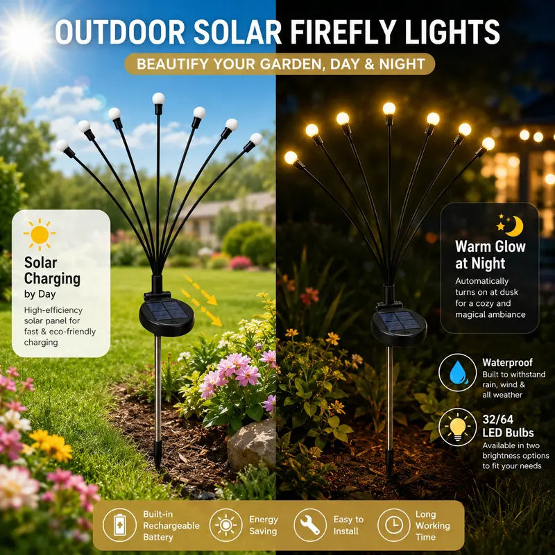 8LED Firefly Solar Garden Ball Lights | Warm Outdoor Landscape & Holiday Decor