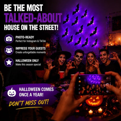 3D Halloween LED Bat & Spider Night Light | Spooky Wall Decor 12 & 24 Pack