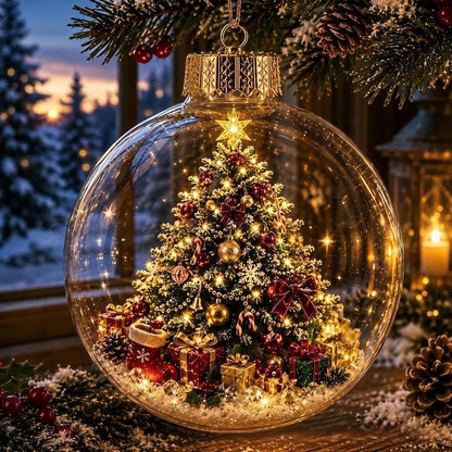 Glowing Christmas Ornament Ball – 8 Festive Scenes with Warm LED Light