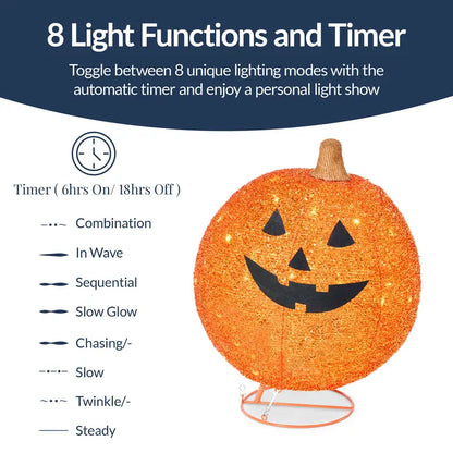 🎃Best Choice Products 2pc Lighted Pop-Up Outdoor Halloween Pumpkin Set, Fall Holiday Decoration w/ 130 LED Lights, 8 Light Functions