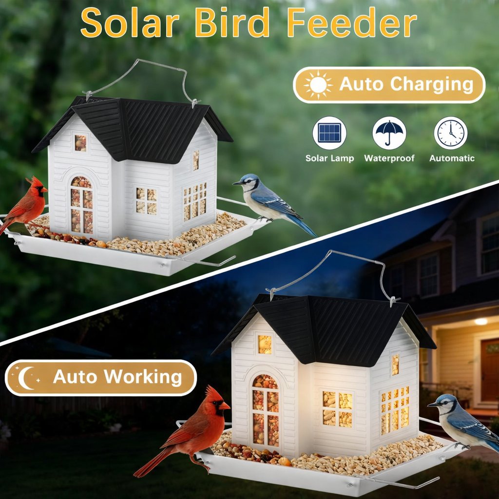 🔥Solar‐Powered Hanging Bird Feeder with Glow – Sturdy Metal Hopper Design🌙🐦