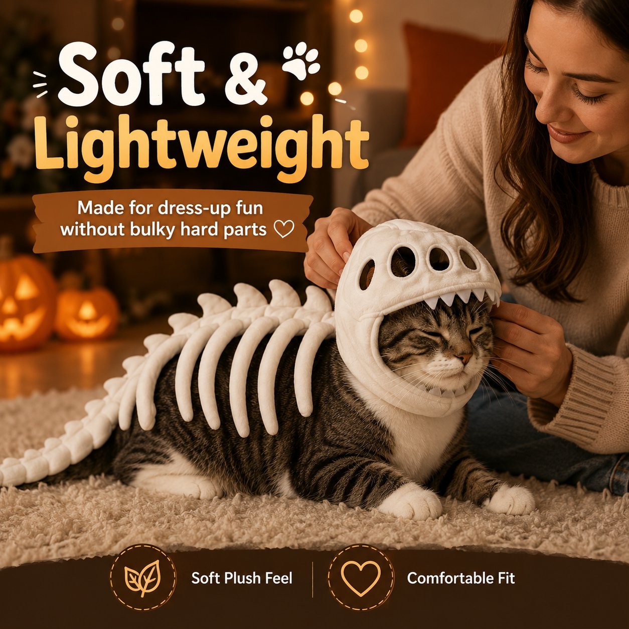 Glow-in-the-Dark Dinosaur Skeleton Pet Costume for Cats & Small Dogs